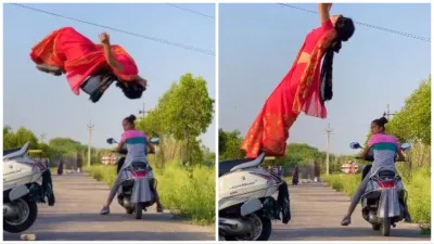 ladki ka video blindfold girl viral stunt video in saree google trending viral video may blow your m- India TV Hindi