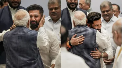 NDA Meeting pm modi hugged ljp chief chirag paswan । चिराग पासवान ने पैर  छुए तो PM मोदी ने पास बुलाकर दी झप्पी, अपने 'हनुमान' से यूं मिले  प्रधानमंत्री - India TV Hindi