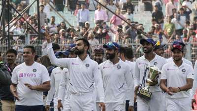भारतीय क्रिकेट टीम ने यहां के ईडन गार्डन्स स्टेडियम में खेले गए अपने पहले दिन-रात के टेस्ट मैच में रविवार को बांग्लादेश को एक पारी और 46 रनों से हरा दिया। यह भारत की पारी के अंतर से लगातार चौथी जीत है।