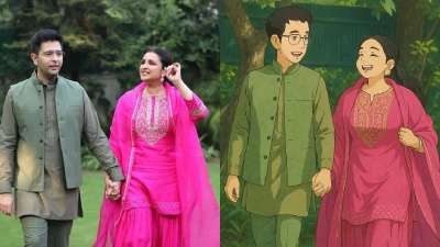 सोशल मीडिया पर इस समय Ghibli-Style की तस्वीरें चर्चा का विषय बनी हुई हैं। सेलिब्रिटी से लेकर आम आदमी तक हर कोई अपनी घिबली फोटो बनाकर शेयर कर रहा है। इस लिस्ट में बॉलीवुड एक्ट्रेस परिणीति चोपड़ा और उनके पति का नाम भी शामिल हो गया है। बॉलीवुड सेलेब्स भी घिबली स्टाइल फोटो ट्रेंड को फॉलो कर रहे हैं। जहां पहले रणबीर कपूर और बिपाशा बसु की घिबली फोटो सामने आई थी वहीं अब परिणीति चोपड़ा और राघव चड्ढा की घिबली स्टाइल फोटो ने सबका ध्यान खींचा है। सोशल मीडिया पर इस समय Ghibli-Style की तस्वीरें चर्चा का विषय बनी हुई हैं। सेलिब्रिटी से लेकर आम आदमी तक हर कोई अपनी घिबली फोटो बनाकर शेयर कर रहा है। इस लिस्ट में बॉलीवुड एक्ट्रेस परिणीति चोपड़ा और उनके पति का नाम भी शामिल हो गया है। बॉलीवुड सेलेब्स भी घिबली स्टाइल फोटो ट्रेंड को फॉलो कर रहे हैं। जहां पहले रणबीर कपूर और बिपाशा बसु की घिबली फोटो सामने आई थी वहीं अब परिणीति चोपड़ा और राघव चड्ढा की घिबली स्टाइल फोटो ने सबका ध्यान खींचा है।