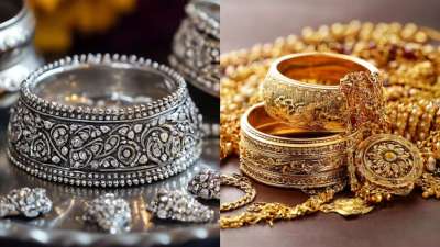 सोमवार को राष्ट्रीय राजधानी में चांदी की कीमतों में 15,000 रुपये की भारी बढ़ोतरी हुई और यह 2,65,000 रुपये प्रति किलोग्राम के अपने अब तक के सबसे ऊंचे स्तर पर पहुंच गई, और सोना भी बढ़कर 1,44,600 रुपये प्रति 10 ग्राम के नए रिकॉर्ड स्तर पर पहुंच गया, जो ग्लोबल बाजारों में मजबूत बढ़त को दिखाता है। सोमवार को राष्ट्रीय राजधानी में चांदी की कीमतों में 15,000 रुपये की भारी बढ़ोतरी हुई और यह 2,65,000 रुपये प्रति किलोग्राम के अपने अब तक के सबसे ऊंचे स्तर पर पहुंच गई, और सोना भी बढ़कर 1,44,600 रुपये प्रति 10 ग्राम के नए रिकॉर्ड स्तर पर पहुंच गया, जो ग्लोबल बाजारों में मजबूत बढ़त को दिखाता है।