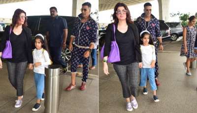 अक्षय कुमार पत्नी ट्विंकल खन्ना और बेटी नितारा के साथ एयरपोर्ट पर स्पॉट हुए।