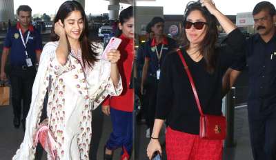 मुंबई: बॉलीवुड एक्ट्रेसेस करीना कपूर खान और जाह्नवी कपूर को मुंबई एयरपोर्ट पर स्पॉट किया गया। एक तरफ करीना कैजुअल लुक में दिखाई दीं तो जाह्नवी सूट में बेहद खूबसूरत नज़र आईं।