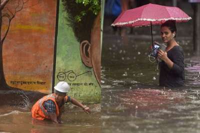 मुंबई में भारी बारिश की वजह से जगह-जगह जमा हुआ पानी, जिस वजह से लोगों को दिक्कतों का सामना करना पड़ा।