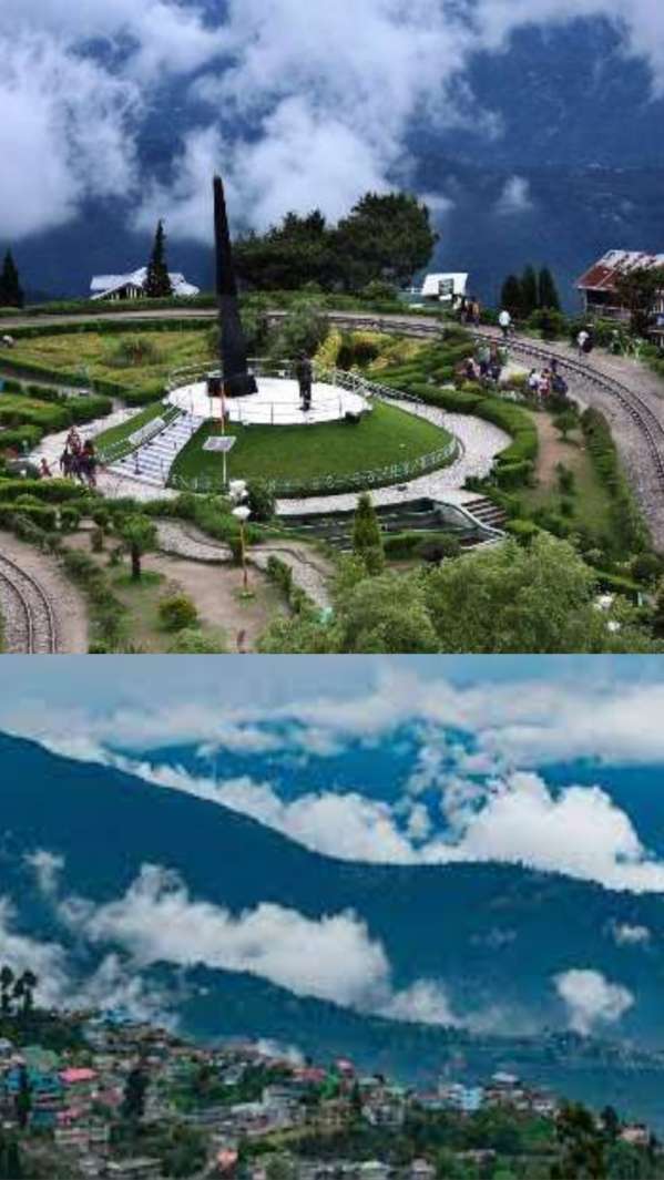 Like Sikkim, Darjeeling has dense mountains, tea gardens, Kanchenjunga View Point, Mahakal Temple, and the highest 'Ghoom' place.  You can see the railway station.