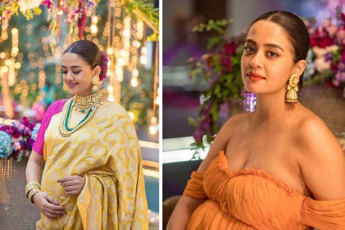 Surveen Chawla Looks Radiant In Her Traditional Baby Shower Or Godbharai Ceremony See Photos स रव न च वल क ग दभर ई रस म म द ख ख बस रत अ द ज तस व र स नजर हट न म श क ल India