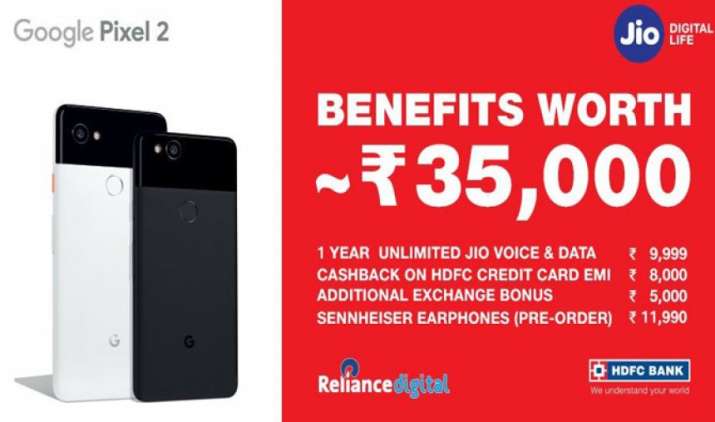 जियो का शानदार ऑफर, Google Pixel 2 के प्री ऑर्डर पर मिल रहा है 35000 रुपए का लाभ जियो का शानदार ऑफर, Google Pixel 2 के प्री ऑर्डर पर मिल रहा है 35000 रुपए का लाभ- India TV Paisa
