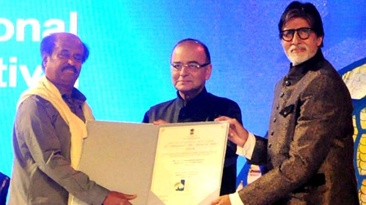 Amitabh Bachchan and Rajinikanth with Arun Jaitley Amitabh Bachchan and Rajinikanth with Arun Jaitley - India TV Hindi