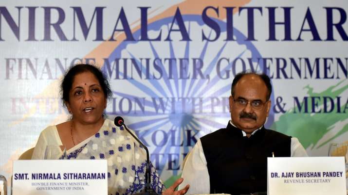 Union Finance Minister Nirmala Sitharaman with UIDAI CEO Ajay Bhushan Pandey during a press conferen Union Finance Minister Nirmala Sitharaman with UIDAI CEO Ajay Bhushan Pandey during a press conferen- India TV Paisa