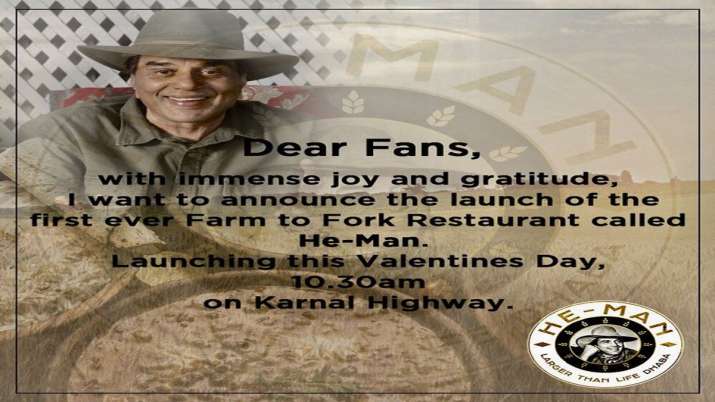 Dharmendra announces launch of his farm to fork restaurant He-Man Dharmendra announces launch of his farm to fork restaurant He-Man- India TV Paisa