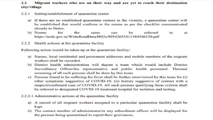Advisory for quarantine of migrant workers