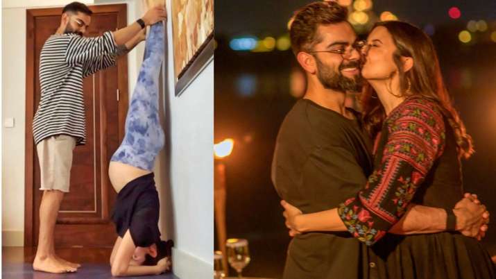 प्रेग्नेंट पत्नी अनुष्का शर्मा को योगा कराते नजर आये कोहली, सामने आई ये तस्वीर