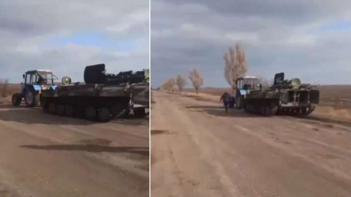 VIDEO: जंग के बीच रूस के टैंक को ट्रैक्‍टर से चुरा ले गया यूक्रेन का किसान, देखते रह गए सैनिक