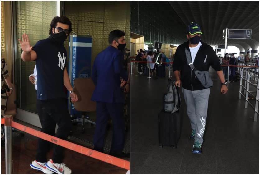 अर्जुन कपूर नीले रंग की टी शर्ट और ब्लैक कलर की जींस के साथ मुंबई एयरपोर्ट पर दिखाई दिए। इसके साथ ही आर माधवन डेनिम जींस के साथ नीले रंग की जैकेट और लगेज पकड़े एयरपोर्ट पर मास्क लगाए हुए दिखे।