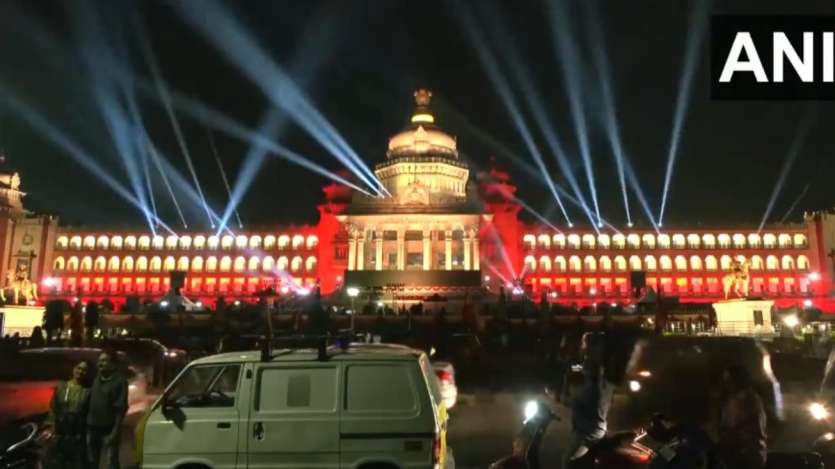 On the occasion of the festival of Diwali and on the eve of Karnataka Rajyotsava, the Rajya Vidhan Soudha was lit up with colourful lights on Thursday.