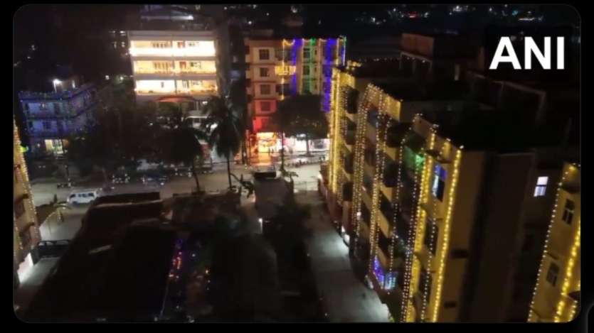 On the occasion of Diwali, the city of Guwahati in Assam also lit up with lights. This photo was shot from a drone at 6.30 pm.