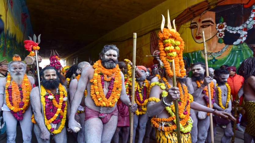 The Naga Sadhus originated in ancient India when they established themselves as warrior-ascetics to protect Sanatana Dharma. Naga Sadhus had sword, trident, mace, bow and arrow and weapons skills to protect the temples. 