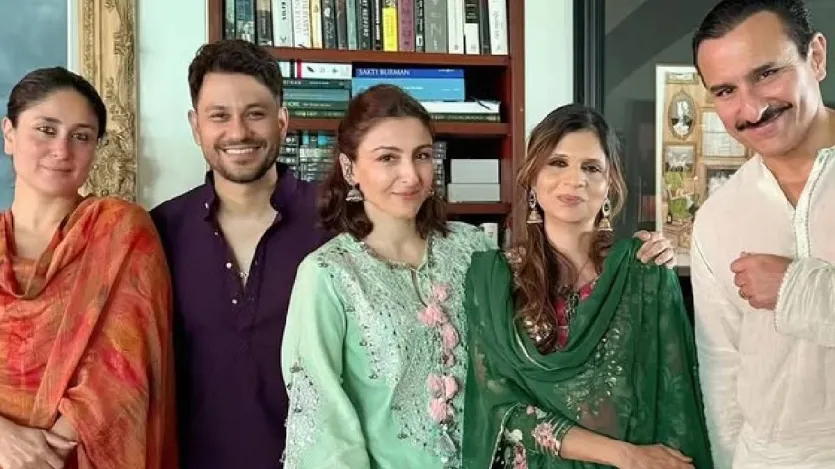 पटौदी परिवार के सदस्यों ने भी खूबसूरत फैमिली फोटोज शेयर करते हुए फैंस को ईद की मुबारकबाद दी। सोहा अली खान ने सोशल मीडिया पर अपने ईद सेलिब्रेशन की कुछ तस्वीरें-वीडियो शेयर किए हैं, जिसमें उन्हें परिवार के साथ ये त्योहार सेलिब्रेट करते देखा गया। फोटो में पूरा पटौदी परिवार, सैफ-करीना, सोहा, सबा और कुणाल साथ पोज देते दिखे। पटौदी परिवार के सदस्यों ने भी खूबसूरत फैमिली फोटोज शेयर करते हुए फैंस को ईद की मुबारकबाद दी। सोहा अली खान ने सोशल मीडिया पर अपने ईद सेलिब्रेशन की कुछ तस्वीरें-वीडियो शेयर किए हैं, जिसमें उन्हें परिवार के साथ ये त्योहार सेलिब्रेट करते देखा गया। फोटो में पूरा पटौदी परिवार, सैफ-करीना, सोहा, सबा और कुणाल साथ पोज देते दिखे।