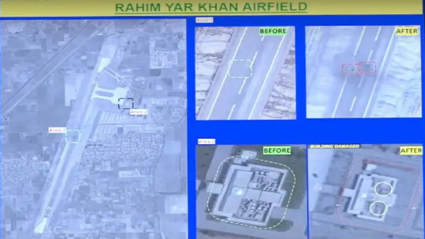Similarly, Rahim Yar Khan Army Airbase is also looking very safe before the attack. After the attack, it is seen collapsed in the pictures. The runway damage is seen in the picture and its building is also seen damaged. Similarly, Rahim Yar Khan Army Airbase is also looking very safe before the attack. After the attack, it is seen collapsed in the pictures. The runway damage is seen in the picture and its building is also seen damaged.
