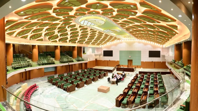 भवन के ज्यादातर दरवाजे और फर्नीचर बस्तर के काष्ठ शिल्पकारों ने बनाए हैं, जो स्थानीय कला की शान बढ़ाते हैं। भवन को तीन हिस्सों में बांटा गया है। हिस्सा-ए में विधानसभा सचिवालय है, हिस्सा-बी में सदन, सेंट्रल हॉल, मुख्यमंत्री और विधानसभा अध्यक्ष के दफ्तर हैं। हिस्सा-सी में मंत्रियों के दफ्तर बनाए गए हैं। यहां 500 लोगों के बैठने की क्षमता वाला आधुनिक सभागार और 100 सीटों वाला सेंट्रल हॉल भी है।