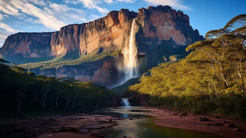 ଆଞ୍ଜେଲ ଜଳପ୍ରପାତର ମୋଟ ଉଚ୍ଚତା ପ୍ରାୟ 979 ମିଟର (3,212 ଫୁଟ) ଏବଂ ଜଳ ପ୍ରାୟ 807 ମିଟର (2,648 ଫୁଟ) ଭୂଲମ୍ବ ଭାବରେ ତଳକୁ ଖସିଥାଏ।