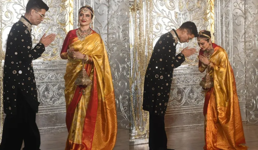 मनीष मल्होत्रा की दिवाली पार्टी में रेखा न रहो ऐसा तो हो ही नहीं सकता है। सोशल मीडिया पर एक बार फिर से एवरग्रीन ब्यूटी रेखा की तस्वीरें छा गई हैं, जिसके बाद से लोग उनके लुक की जमकर तारीफ कर रहे हैं। रेखा दुल्हन की तरह सजी धजी पहुंचीं। ऑरेंज कलर की साड़ी में एक्ट्रेस हुस्न की मल्लिका लग रही थीं। मनीष मल्होत्रा की दिवाली पार्टी में रेखा न रहो ऐसा तो हो ही नहीं सकता है। सोशल मीडिया पर एक बार फिर से एवरग्रीन ब्यूटी रेखा की तस्वीरें छा गई हैं, जिसके बाद से लोग उनके लुक की जमकर तारीफ कर रहे हैं। रेखा दुल्हन की तरह सजी धजी पहुंचीं। ऑरेंज कलर की साड़ी में एक्ट्रेस हुस्न की मल्लिका लग रही थीं।