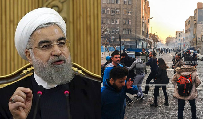 Hassan Rouhani and Protestors | AP Photo Hassan Rouhani and Protestors | AP Photo- India TV Hindi