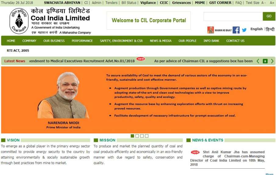 COAL INDIA LIMITED RECRUITMENT 2018 COAL INDIA LIMITED RECRUITMENT 2018- India TV Hindi