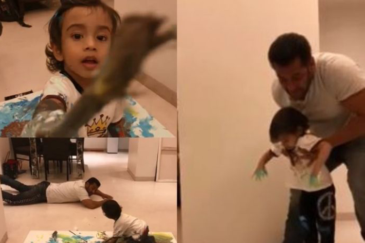 Salman Khan enjoys painting time with nephew Ahil. Salman Khan enjoys painting time with nephew Ahil.- India TV Hindi