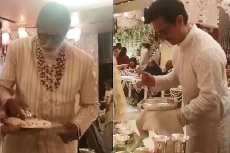 Amitabh Bachchan, Aamir Khan serving food at Isha Ambani wedding Amitabh Bachchan, Aamir Khan serving food at Isha Ambani wedding- India TV Hindi