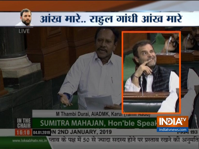 Rahul Gandhi again winks in parliament during Rafale debate Rahul Gandhi again winks in parliament during Rafale debate- India TV Hindi