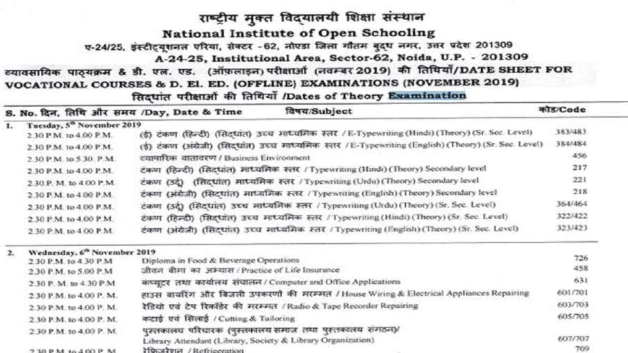 nios deled exam date sheet 2019 released nios deled exam date sheet 2019 released- India TV Hindi