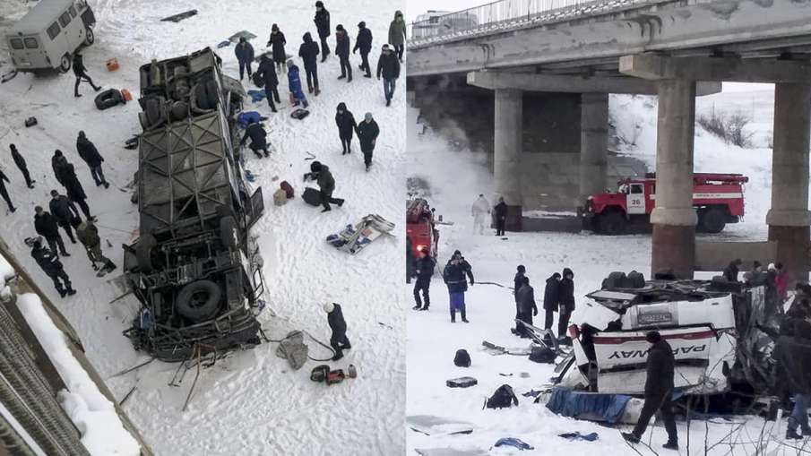 Bus plunges onto frozen river, Bus crash in Russia, Bus crash in Siberia Bus plunges onto frozen river, Bus crash in Russia, Bus crash in Siberia- India TV Hindi