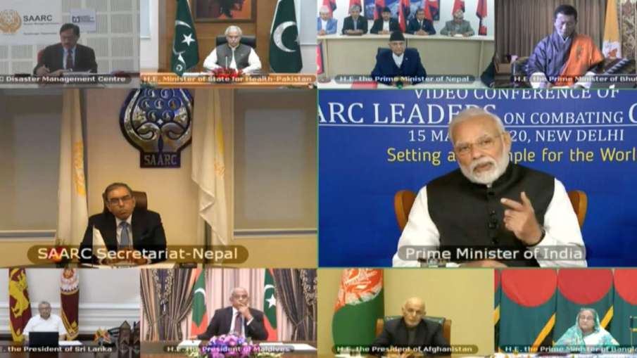 PM Modi during interaction with SAARC leaders on fighting Coronavirus PM Modi during interaction with SAARC leaders on fighting Coronavirus- India TV Hindi