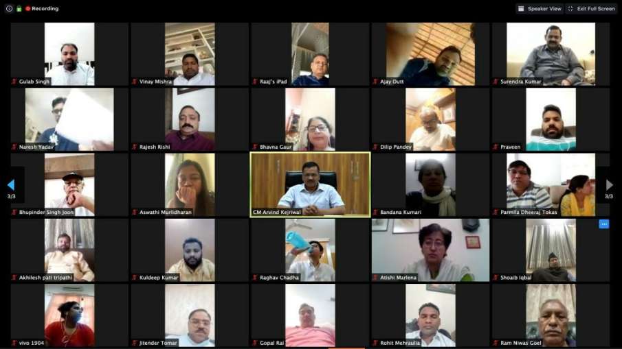 CM Arvind Kejriwal video conferencing with all AAP MLAs CM Arvind Kejriwal video conferencing with all AAP MLAs- India TV Hindi