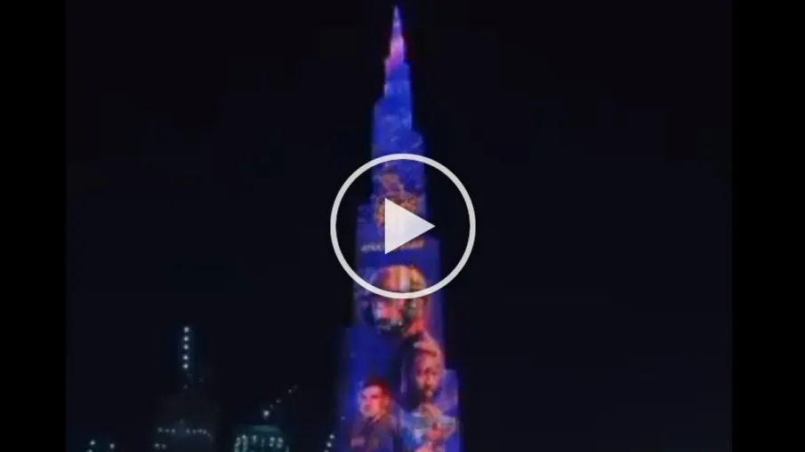 Burj Khalifa lights up in KKR colours ahead of side's first game against MI Burj Khalifa lights up in KKR colours ahead of side's first game against MI- India TV Hindi
