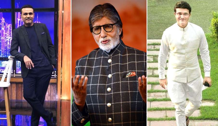 Virender Sehwag and sourav ganguly in kaun banega crorepati 13 special episode with host amitabh ba Virender Sehwag and sourav ganguly in kaun banega crorepati 13 special episode with host amitabh ba- India TV Hindi