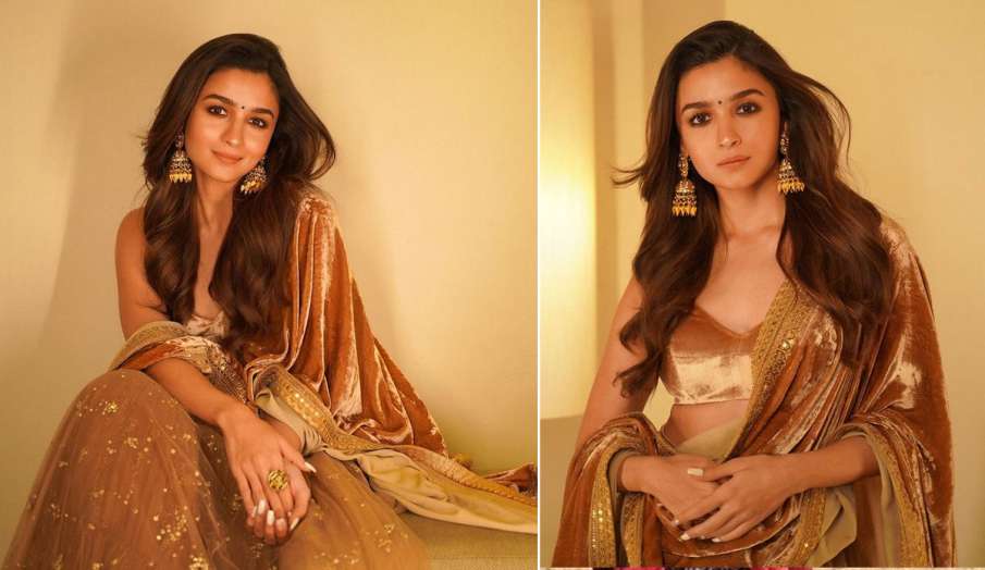 Alia Bhatt looked beautiful in a sabyasachi mukherjee golden lehenga at RRR promotions see pics- India TV Hindi