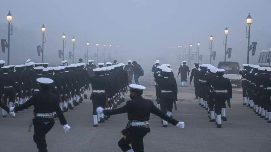 Indian soldiers march during the rehearsal for the upcoming Republic Day Parade at Vijay Chowk, on a- India TV Hindi