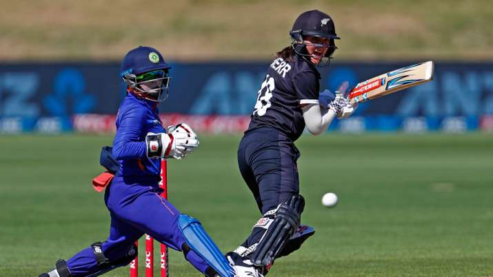 New Zealand women's batter Amelia Kerr plays a shot against India during 2nd ODI in Queenstown - India TV