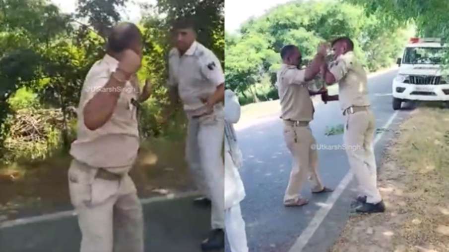 आपस में लड़ते हुए बिहार पुलिस के जवान।- India TV Hindi